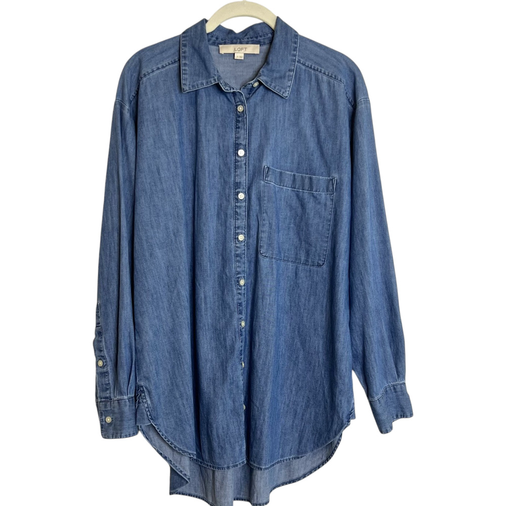 Loft Womens Chambray Button Up Shirt Long Sleeve Small Blue